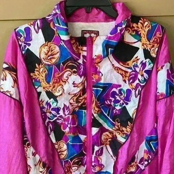 Vintage Basic Rituals Track Jacket Windbreaker Pink Color Block Floral M - Picture 2 of 11
